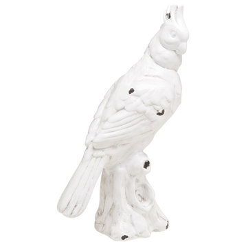 Cockatoo Ceramic Statue, Distressed White Finish