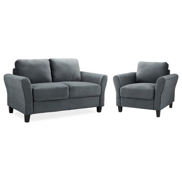 Mavrick 2 Piece Upholstered Loveseat and Chair Set in Dark Gray