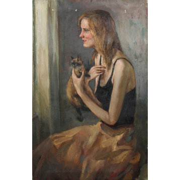 Marshall Goodman, Woman With Cat, Oil Painting
