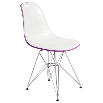 Leisuremod Cresco Molded 2-Tone Eiffel Side Chair, White Purple, Cr19Wpr