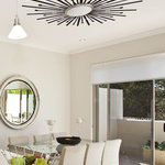 WALLTAT - Sunburst Ceiling, Black, 60"x60" - Sunburst Ceiling Decals will add a stunning overhead design appeal to any room.  Disguise boring surface mount lighting fixtures or enhance gorgeous chandeliers with these bold rays of cool!  This design proves that wall decals can be moved up to the ceiling to complete your rooms decor with DIY ease. Great for kitchens, dining rooms, living rooms, bedrooms and also on walls too for maximum impact. Design shipped as-is.  For ceiling use, solid center of design will need to be cut out to accommodate electrical wiring.  Available on Houzz in Size D in Black. Convert your plain ceilings into works of art in just minutes with DIY WALLTAT Wall Decals. Made in the U.S.A.