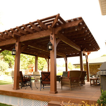 Pergola Covered Deck: Lattice Full Wrap Cantilever Roof