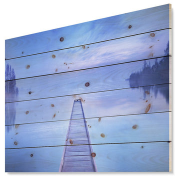 Designart Jetty Blue Dawn Panorama Bridge Wood Wall Art 46x36
