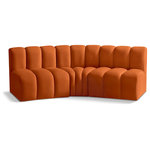 Meridian Furniture - Arc Velvet Upholstered 3-Pc. U-Shaped Modular Sectional, Cognac - Give your living room or den the perfect blend of style and versatility with this Arc velvet fabric curved modular Sectional. Part of the Arc modular furniture collection, this Sectional comes upholstered in rich cognac velvet fabric and features deep channel tufting that adds a touch of luxury while enhancing comfort and support. A seamless combination of form and function, this chair can be used with other Arc pieces to create a myriad of configurations in your well-curated room.