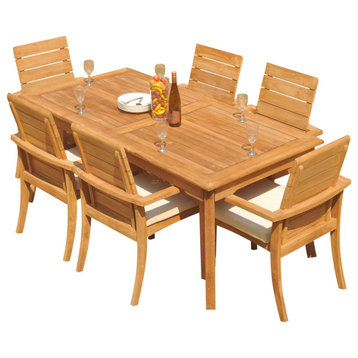 7-Piece Outdoor Teak Dining Set: 71" Rectangle Table, 6 Alps Stacking Arm Chairs