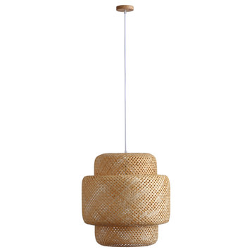 1-Light Farmhouse Hand Woven Bamboo Lantern Pendant Lighting Chandelier, 19.68"