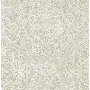 Seabrook Wallpaper in Metallic Gold, Off White MK20608