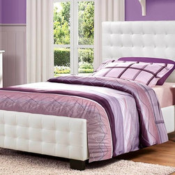 2004T-1 SPARKLE TRENDY WHITE PU LEATHER GIRL TWIN BED TUFTED HEADBOARD - Kids Beds