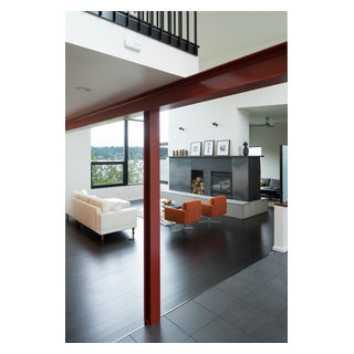 Exposed steel column and beam in living room - Modern - Living Room ...