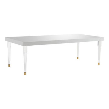 Tabby Glossy Lacquer Dining Table, White Gold Glam Luxe Acrylic Kitchen Table