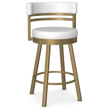 Gold Frame Seat Swivel Island Counter Height Stool, Gold and White