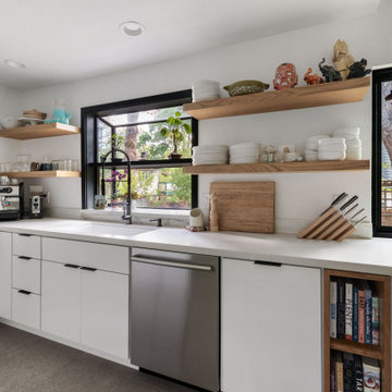 Kitchen sink with wood shelving — Nixon II, Reno interior design by Find Design