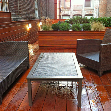 Gramercy Roof Garden: Terrace Deck, Wood Planter Boxes, Fence, Outdoor Seating,
