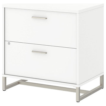 Elegant File Cabinet, Lockable Design With Metal Base & 2 Drawers, White Finish