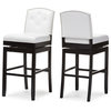 Ginaro Button-Tufted Upholstered Swivel Bar Stools, Set of 2, White Faux Leather