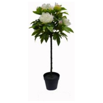 30.25" Potted Ball Shaped Topiary Tree with Large White Flowers