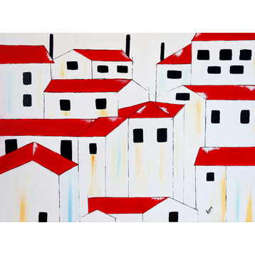 Acrylic Landscape Architecture Art, Red Roofs