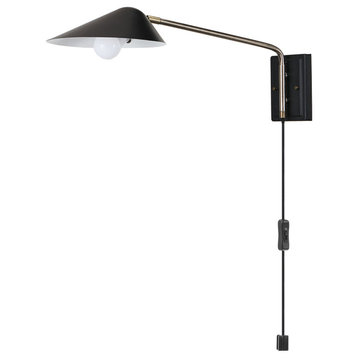 Finnick 1-Light Matte Black Plug-in/Hardwire Wall Sconce, LED