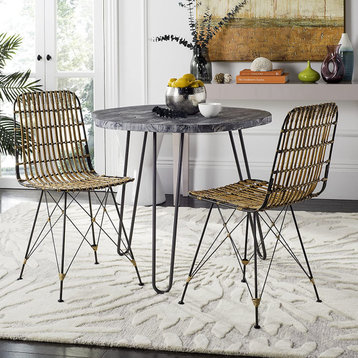 Set of 2 Dining Chair, Metal Legs With X-Shaped Support & Rattan Seat, Natural