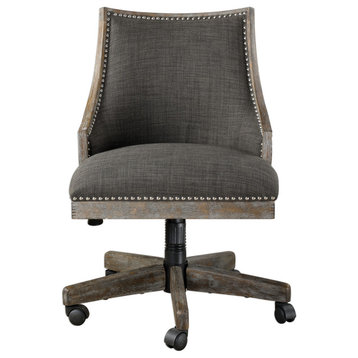Uttermost 23431 Aidrian 22"W Wood Frame Office Chair - Warm Charcoal Grey