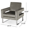 Kerman Modern Glam Velvet Club Chair, Gray/Silver