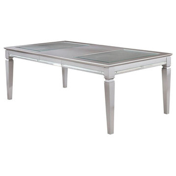Wooden and Tempered Glass Dining Table, Silver Finish