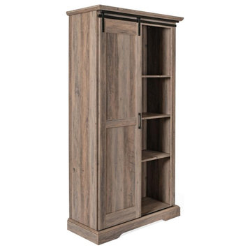 Harrison 36" Wide Rustic Bookcase with Sliding Barn Door & Adjustable Shelves, Graywash