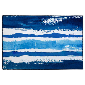 Striped Blue Rug Teal Ocean Themed Rug Waves Indoor Area Rug , 20"x30"