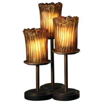 Veneto Luce Dakota Table Lamp, Cylinder With Rippled Rim, Amber Glass