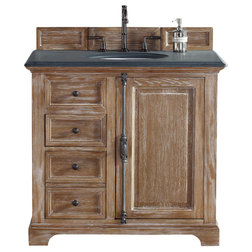 Farmhouse Bathroom Vanities And Sink Consoles Driftwood Single Vanity With Rustic Stone Top, 36"