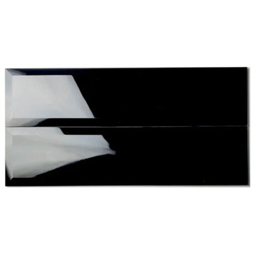 Black Diamond Glass 3 in. x 12 in. Beveled Subway Decorative Tile-Peel & Stick, Box