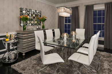 Kitchen/dining room combo - mid-sized contemporary dark wood floor kitchen/dining room combo idea in Boston
