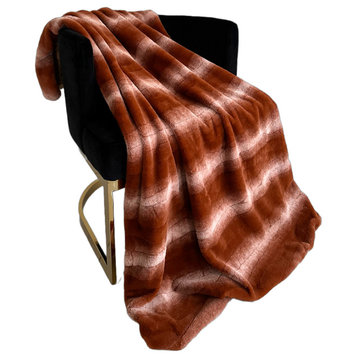 Plutus Orange Brown Furever Faux Fur Luxury Throw Blanket, Throw 36"W x 60"L