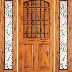Door with Two Sidelights Exterior Prehung Knotty Alder, 3-Panel - Front Doors