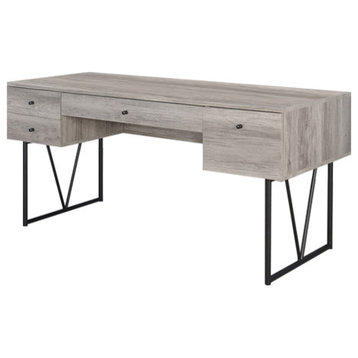 Benzara BM172254 Writing Desk-4 Drawer, Driftwood Gray