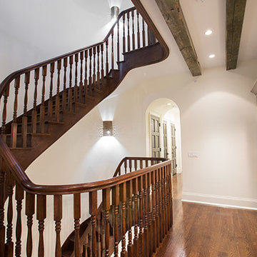 White oak stairs with handrail and wood balusters