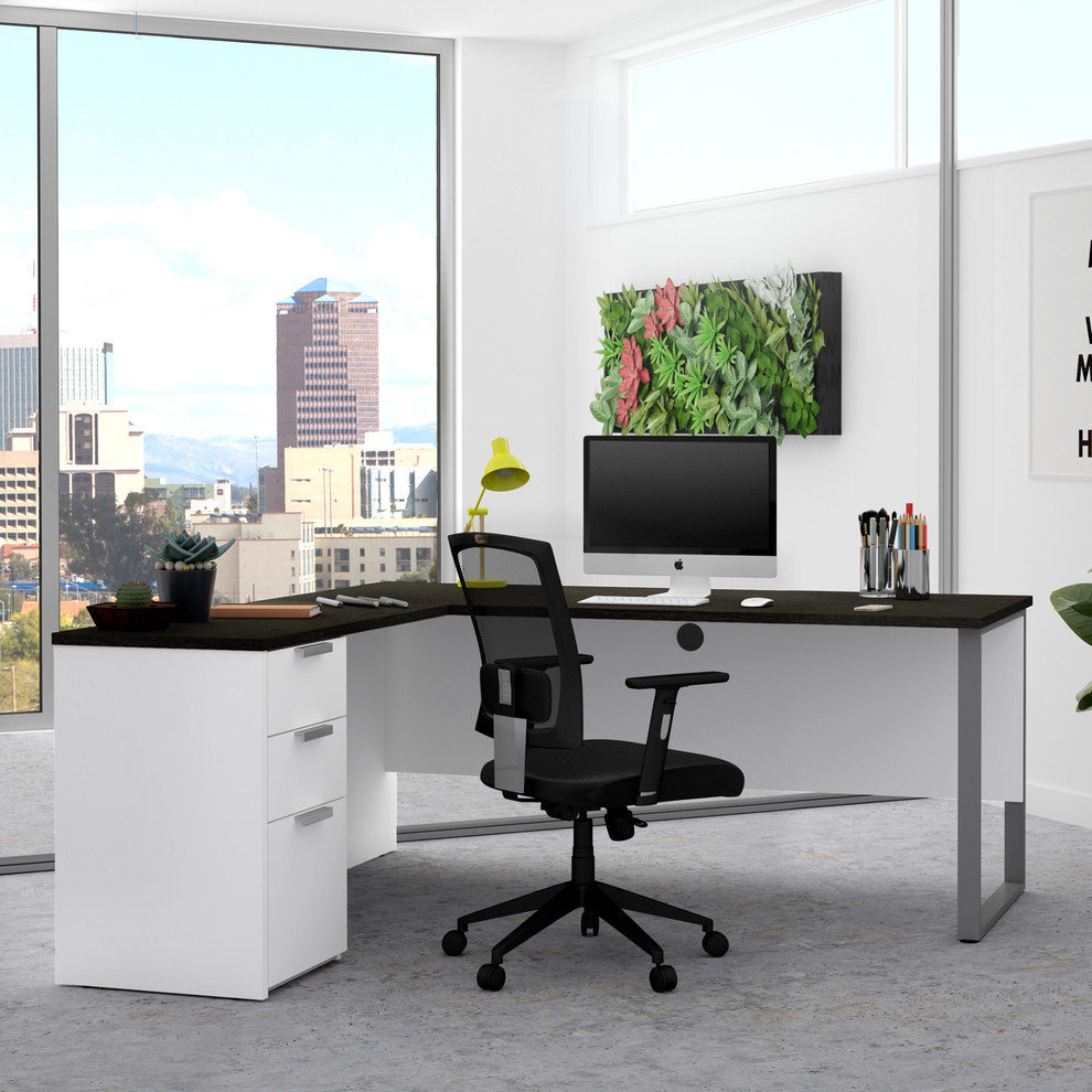 Pro-Concept Plus L-Desk With Metal Leg, White/Deep Gray