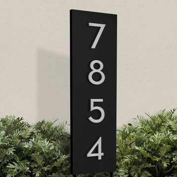 Welcome Home Yard Sign/ Weather Resistant Steel Address Planter/Address Numbers, Black, Silver Font