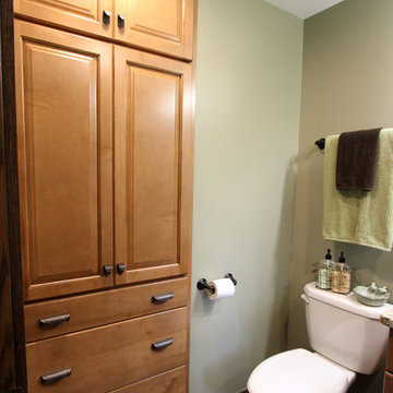 Small Bathroom Remodel with Cultured Marble Shower, Granite Countertops,