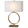 Luxe Large Open Gold Ring Table Lamp 29 in Brass Metal Hoop Round Minimalist