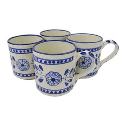 Le Souk Ceramique - Stoneware Coffee Mugs, Set of 4, Azoura Design - Serving And Salad Bowls