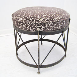 Rustic Mid-Century Round Stool - SOLD - Footstools And Ottomans