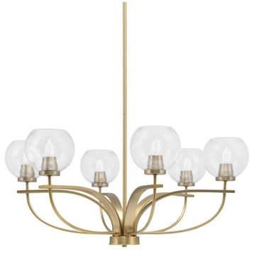 Cavella 6-Light Chandelier, New Age Brass, 5.75" Clear Bubble Glass
