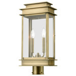 Livex Lighting - Princeton 2 Light Antique Brass/Polished Chrome Reflector Large Post Top Lantern - The Princeton collection is a fresh interpretation on the classic English pocket lantern. Hand crafted solid brass, our Princeton fixtures are built for lasting beauty. This outdoor post light features an antique brass finish and clear glass. This old world charm is built to last.
