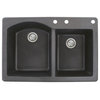 Aversa 33" silQ Granite Drop-in Double Bowl Kitchen Sink with 3 Holes in Black