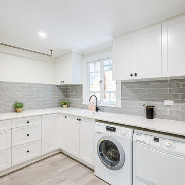 Picturesque and Highly Practical Laundry Renovation and compact bar