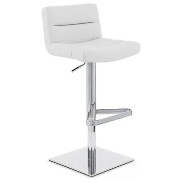 Modern Lattice Bar Stool White Leatherette Polished Chrome Adjustable Base