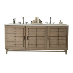 72 inch Double Sink Bathroom Vanity Whitewashed Walnut Finish - Bathroom Vanities And Sink Consoles