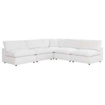 Commix Down Filled Overstuffed 5-Piece Armless Sectional Sofa, Pure White