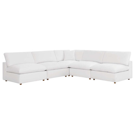 Commix Down Filled Overstuffed 5-Piece Armless Sectional Sofa, Pure White